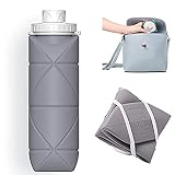 SPECIAL MADE Collapsible Water Bottles Cups Leakproof Valve Reusable BPA Free Silicone Foldable Travel Water Bottle Cup for Gym Camping Hiking Travel Sports Lightweight Durable (grey)
