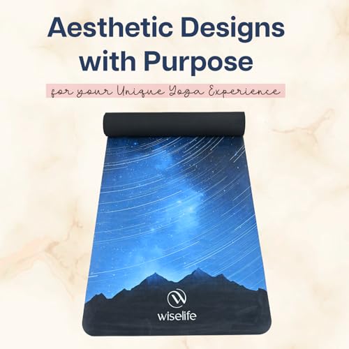 Image of WiseLife PU Natural Rubber Yoga Mat | XL & Extra Wide | Anti-Skid & Slip-Resistant | with Carry Strap - Perfect for Yoga & Workouts (Night Sky-6MM)