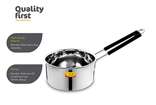 Image of Shiv Shakti Arts Stainless Steel Heavy 18 Gauge Sauce Pan, Milk Pan | Tea Pan, Induction & Gas Compatiable - 1.5 Liter, 17.5 cm - Length