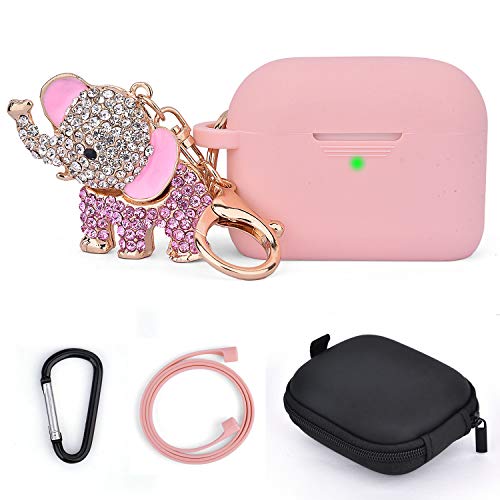 Airpod Pro Protective Case Cover Keychain Cute, TOROTOP Airpod 3 Silicone Cases with Bling Elephant Keychain/Storage Box Compatible for Apple Airpods Pro Women Men Charging Case 2019 (5 in 1 Pink)