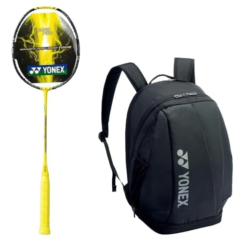 YONEX NANOFLARE 1000 Tour Badminton Racquet Unstrung (Lightning Yellow) + Pro Backpack/Tournament Bag Colors/Size Options (Racket Lightning Yellow + Pro Backpack M Black)