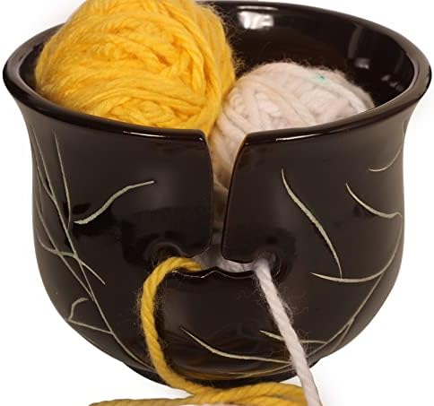 Abhandicrafts XXL Large Double Spiral Knitting Yarn Bowl Coffee Color Ceramic Pottery Storage Bowl with Hand Carved Design of Beautiful Dry Tree Branches