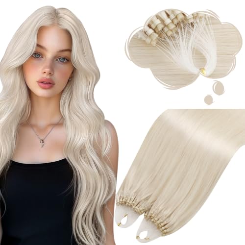 Moresoo Micro Loop Hair Extensions Real Human Hair, White Blonde, 18 Inch