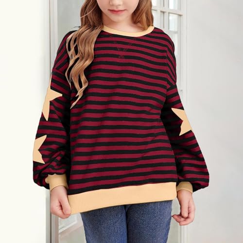 Children's Oversized Striped Color Block Long Sleeve Crew Neck Sweatshirt Casual Loose Pullover Y2K Shirt Tops3
