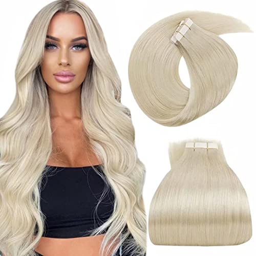 LAAVOO Tape in Hair Extensions Blonde Remy Double Sided Tape in Real Hair Extensions Human Hair Thick Straight Blonde Hair Extensions for Women 16 inch 20pcs 50g