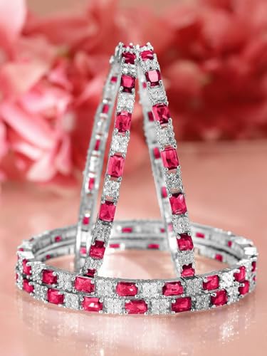 Image of Rubans Bangles Set of 4 American Diamond Zirconia Stylish Trendy Jewellery Gift for Women & Girls
