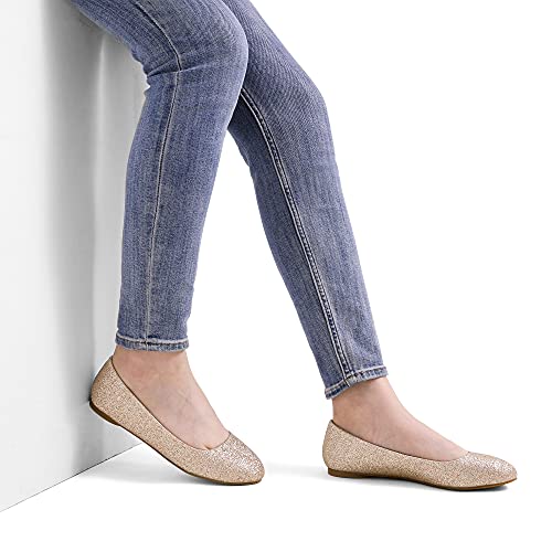 DREAM PAIRS Women's Sole-Simple Ballerina Walking Flats Shoes,Size 9,Gold/Glitter,Sole-Simple