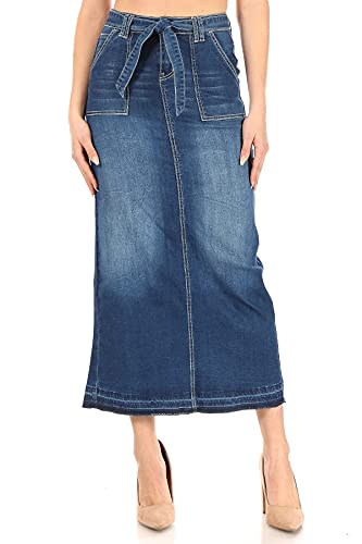 Fashion2Love Women's Juniors/Plus Size Long Pencil Stretch Denim Skirt