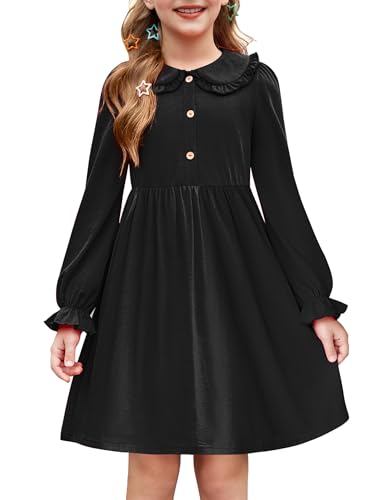 Arshiner Girls Long Sleeve Cotton Dress with Collar