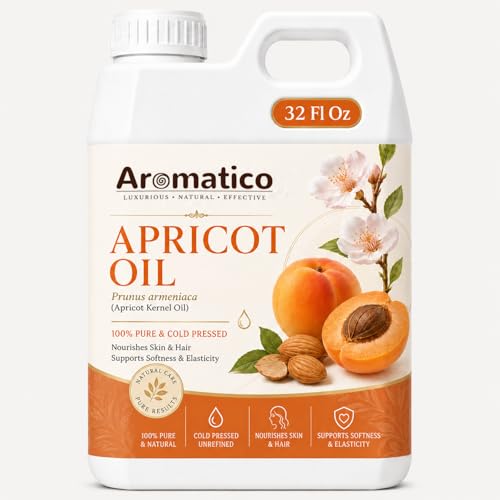 Image of AROMATICO Apricot Oil for Skin, Hair & Body | Professional Grade Refill Pack - 1000ml (1L Bulk)