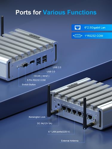 Image of HYSTOU Firewall Mini PC J5005 4GB DDR4 128GB SSD Router PC | Micro Firewall Appliance for Networking, 6*2.5GbE Firewall Router, AES-NI, Vesa /Wall Mount,4USB,RS232 COM,Support OPNsense