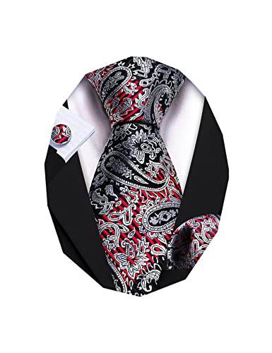 Image of Barry.Wang Men Ties Paisley Woven Silk Necktie Set with Pocket Suqare Cufflinks Formal