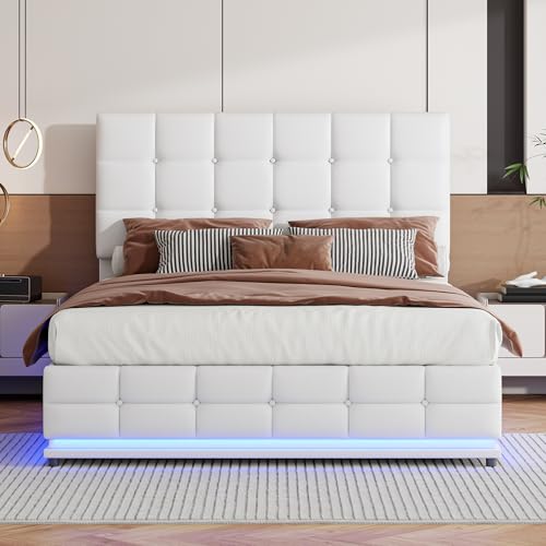 Letto baule 140 x 200 in PU, letto imbottito illuminazione