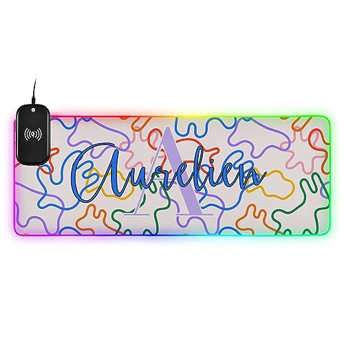 Simple Animal Art Custom Wireless Charging Mouse Pad for Mobile Phone Personalized Extra Large Gaming Mousepad with 13 Lighting Modes Computer Mat for Gaming MacBook PC Laptop Desk Office Home