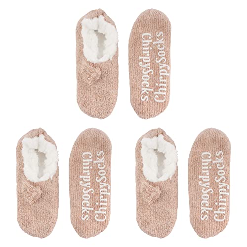 Image of BambooMN Adult Women Super Soft Warm Cozy Fancy Yarn Slippers Non-Slip Lined Socks, Indoor Comfy House Slippers, 3 Pairs