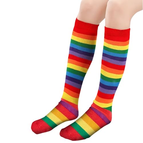 DXTON Girls Rainbow Knee High Socks: Kids Crazy Cotton Long Socks 3-12 years, Novelty Dancing Fun Gift2