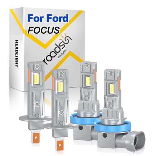 ROADSUN Kit de bombillas LED de fácil instalación, 20000LM, 6000K Blanca, H1 Luz De Carretera, H11 Luz De Cruce, Bombillas LED de bajo consumo, IP68 impermeable, For Ford Focus 2010-2023