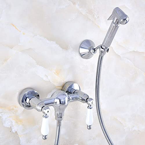 Mitigeur de lavabo mural en chrome poli avec douchette de bidet Zbf078