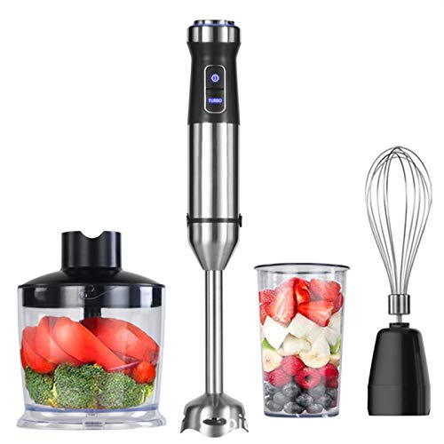 Stabmixer, 4-in-1-Stabmixer-Set aus Edelstahl, Stabmixer mit Becher und Küchenmaschine, Edelstahlklinge, Schneebesen für Smoothies, Bpa-frei