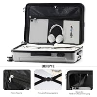 BEIBYE Hartschalenkoffer XL 76 cm – großer Reisekoffer für Familienreisen, leicht, robust, ABS, 360° Doppelrollen, Zahlenschloss, Silber – Ansicht 6