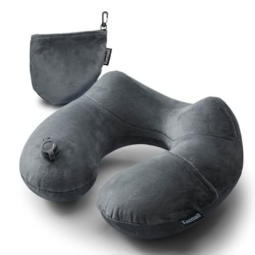 Keemall Inflatable Travel Air Pillow - Ergonomic U-Shape Neck Pillow for Airplane, Train & Bus Travel, Soft Velvet Fabric for Long Journey Comfort, Lightweight & Compact, Neck Pain Relief