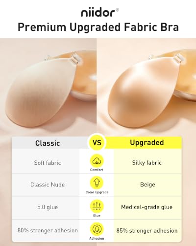 Image of Niidor Adhesive Bra Strapless Ultra Sticky Invisible Push up Silicone Bra Multiple Colors Sizes Reusable for Backless Dress