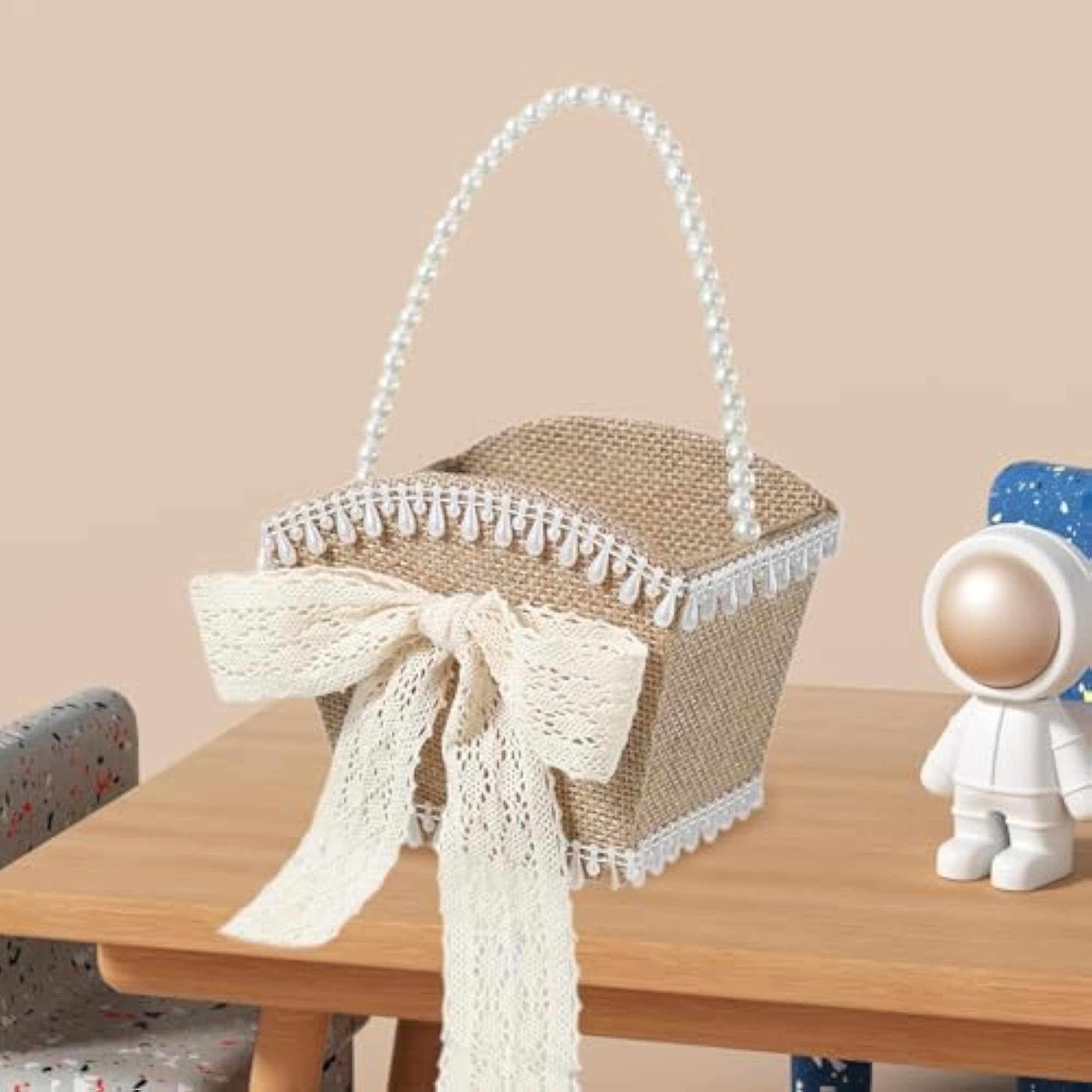 PP Wedding Flower Girl Basket Rustic Bowknot for Table Party