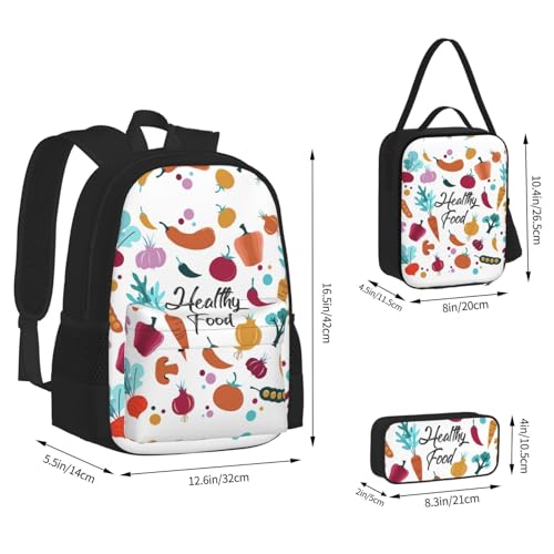 nanger Healthy Food Print 3-Piece Set Backpack, Lunch Bag And Pencil Case, For Travel, College, And Daily Use4
