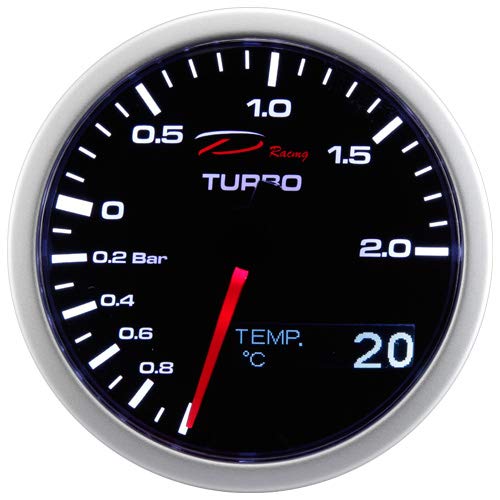 Indicador de presión de carga D-Racing 2 en 1 con temperatura (negro).