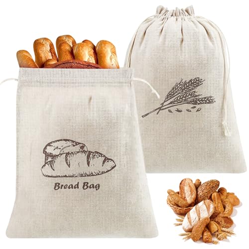2 Piezas Bolsa Pan Tela, 44 x 29 cm Bolsa Pan Reutilizables, Bolsas de Almacenamiento de Pan con Cordón, Transpirable/Washable, Bolsa para Pan, para Frutas, Verduras, Pan, Nueces, Granos