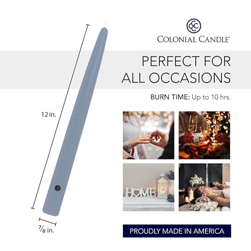 Image of Colonial Candle Unscented Taper Candle, Handipt Collection, Wedgewood, 12 in, Pack of 12 - Up to 10 Hours Burn