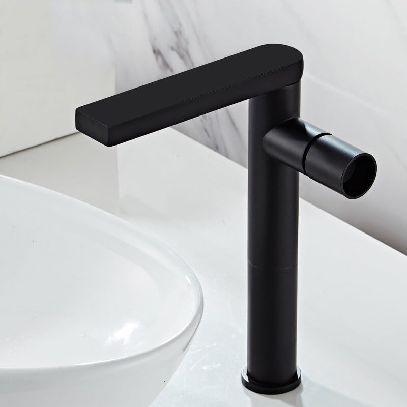 Mitigeur de lavabo pour toilette moderne robinet haut noir pour vasque à poser
