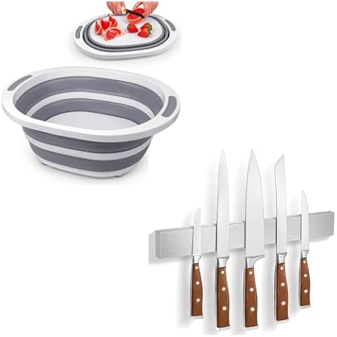 Magnetic Knife Holder for Wall 16 Inch, 7.5L Dish Tub Sink Basin Folding Dish Pans Cover