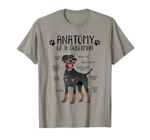 Funny Doberman Clothing & Co. Dobermann Anatomie Hund Pinscher Lustiges Hundehalter T-Shirt Grau Unisex Erwachsene Klein Klassisch Kurzarm Crew-Ausschnitt Einfarbig