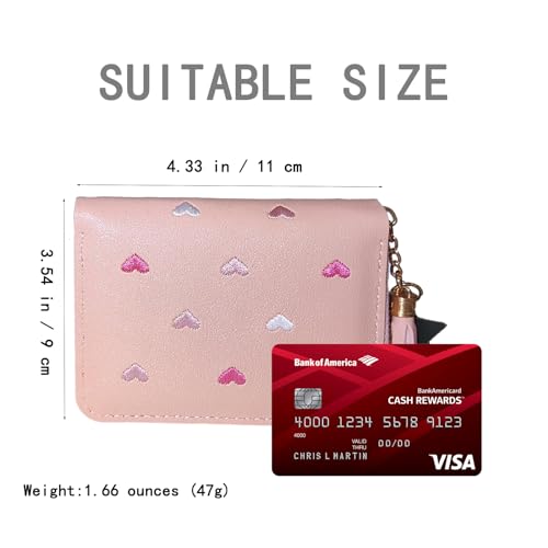 StillvollMao Coin Purse, PU Leather Change Purse Small Wallet for Women Credit Card ID Card Holder with Heart Embroidered patterns and Cute Pendant (Blue)2