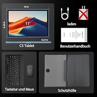TUOHAITIME Android 16 Tablet, 11inch Tablet, 32GB+128GB 1 TB erweiterbar, Produktivitäts-Bundle mit Tastaturhülle, Eingabestift, Octa-Core-Prozessor, Dual-Kamera, WiFi 6, 8000-mAh-Akku (Blau) – Ansicht 7