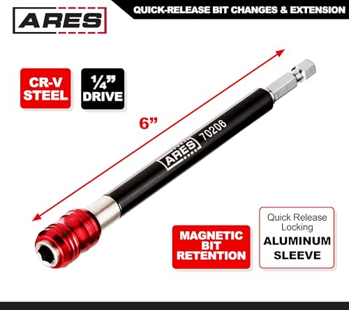 Image of ARES 70206 - Drill Extension Bit Holder - 6-Inch Quick Release - Works With All 1 /4-Inch Drive Bits - Quick Release Mechanism Makes Changing Bits a Breeze