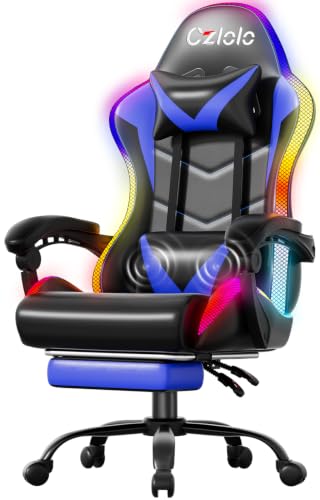 Czlolo Gaming Stuhl, RGB LED-Licht Gaming Sessel mit...