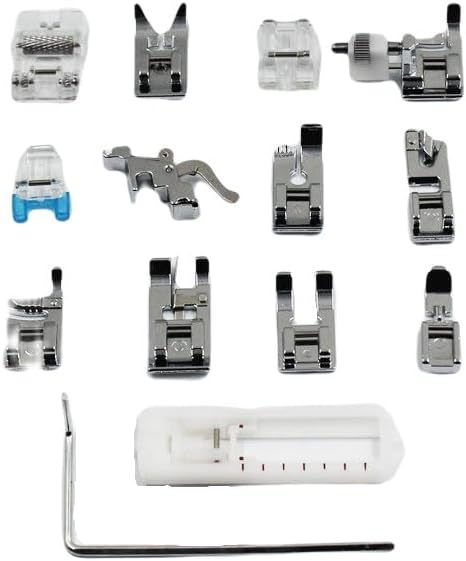 14pcs Presser Feet Set with Snap On Low Shank Adapter Universal Presser Foot Holder for Brother Singer Janome Babylock Kenmore Sewing Machine Use