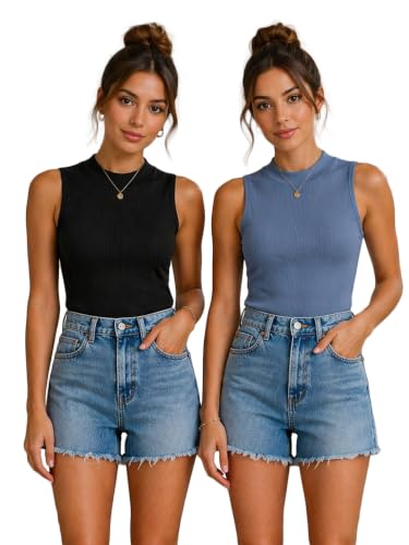Image of Toochki Tops for Women Crop Top for Women's Tank Activewear Tee Casual Sports Cotton High Neck Camisole Pack of Two (2)