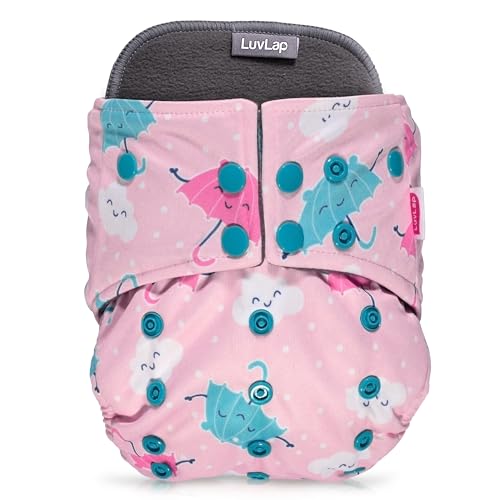 Image of LuvLap Reusable Baby Cloth Diaper, Double Leak Guard, High Absorption, Quick dry, Stain-Proof Comfort & Protection, 3m+, adjustable waist & height with snap buttons, Absorbent insert, Pink Umbrella