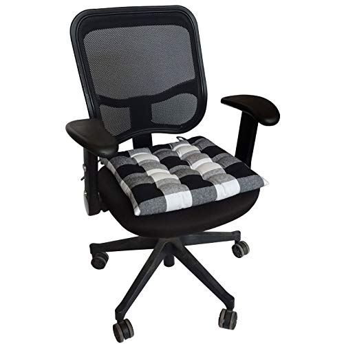 Image of Encasa XO Chair Cushions 40x40 cm with Ties 4 pcs - Buffalo Black Checks - Stripe Cotton Fabric, Rich Square Seat Cushions Micro-Fiber Filling, Large Size for Sitting, Sofa, Dining Table & Outdoor