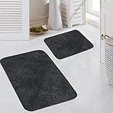 Teppich-Traum Badteppich WC Teppich Badematten Set 2 teilig waschbar rutschfest in anthrazit Größe 50x60cm + 60x100 cm