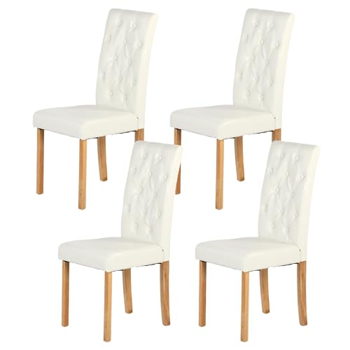 Chaise Blanche de Cuisine Lot de 4 Chaises Salle Manger Bois, Chaise Salle a Manger Simili Cuir Blanc Lot de 4 Chaisse pour Le Salon/Restaurant/Café/Bureau, 98 CM de...
