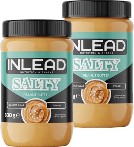 INLEAD - Peanut Butter | Mantequilla de cacahuete cremosa y sin azúcar, sin aceite de palma | Rica en proteínas | Aperitivo ideal para picar entre horas - 2x 500g (Salty)