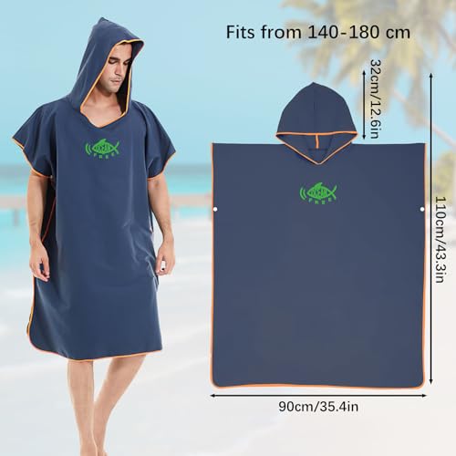 QKTYB Surf Poncho Herren Damen, Umziehhilfe Strand Erwachsene Mikrofaser Ultraleicht und Schnelltrocknend Badeponcho Handtuch Poncho Umziehponcho für Schwimmen Strand