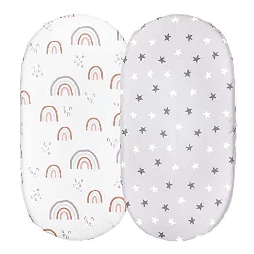 Lot de 2 draps de couffin, 100% coton pour bébé garçon et fille, s'adaptent à toutes les formes de matelas de berceau, draps de berceau pour matelas ovale, sablier et rectangulaire (arc en ciel)