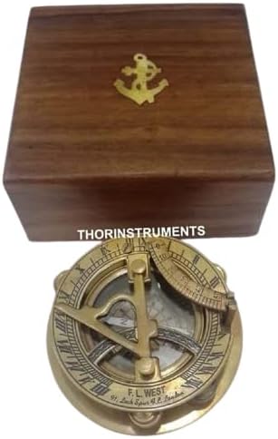 THOR INSTRUMENTS Sundial Compass Solid Brass Sun Dial (with Wooden Box)