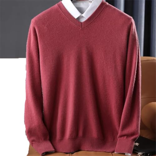 Mens 100 Percent Wool V Neck Pullover Long Sleeve Loose Fit Knitted Sweater Business Casual Jumper3
