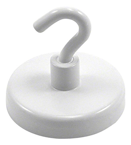 Ferrite White Painted Clamping Magnet with M6 Hook for Hanging, Holding or Displaying Items - 50mm Dia - 21.3kg Pull - Pack of 10